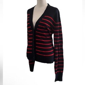 J Crew Womens Button Up Cotton Cardigan Sweater Blue Red Striped - Size XL